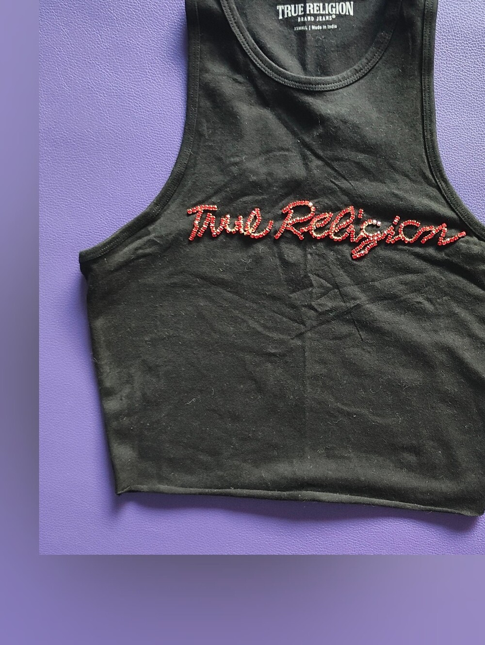 True Religion Black Tank with Red Beaded Script